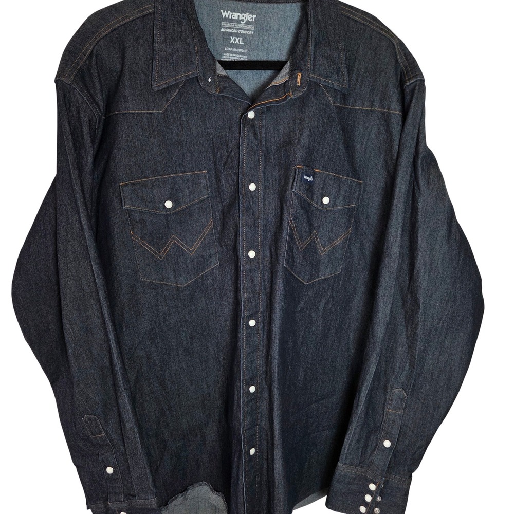 Wrangler Western Denim Shirt Pearl‎ Snap Front Cowboy Rodeo Relaxed XXL